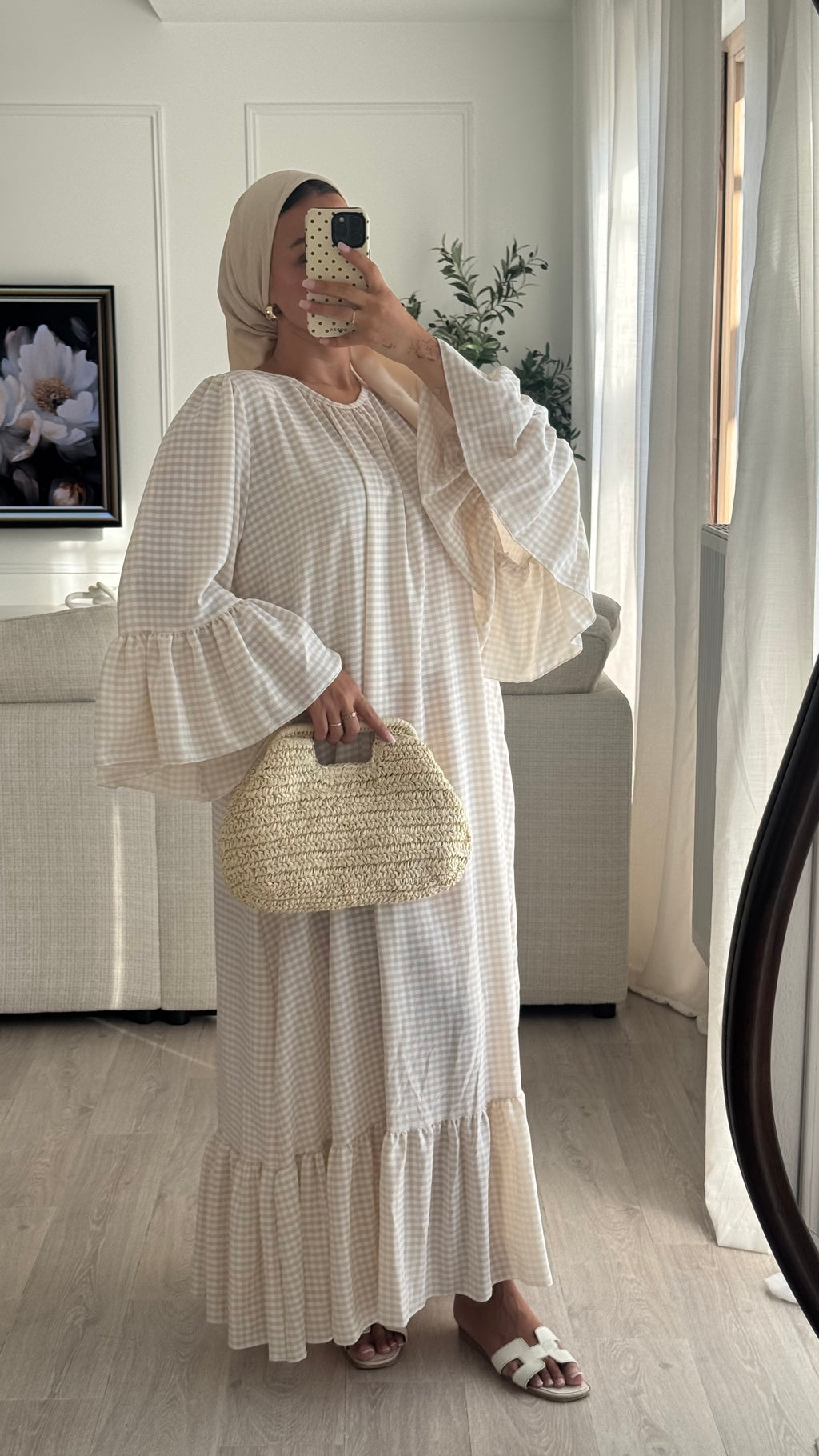 Robe à volant Vichy | Beige