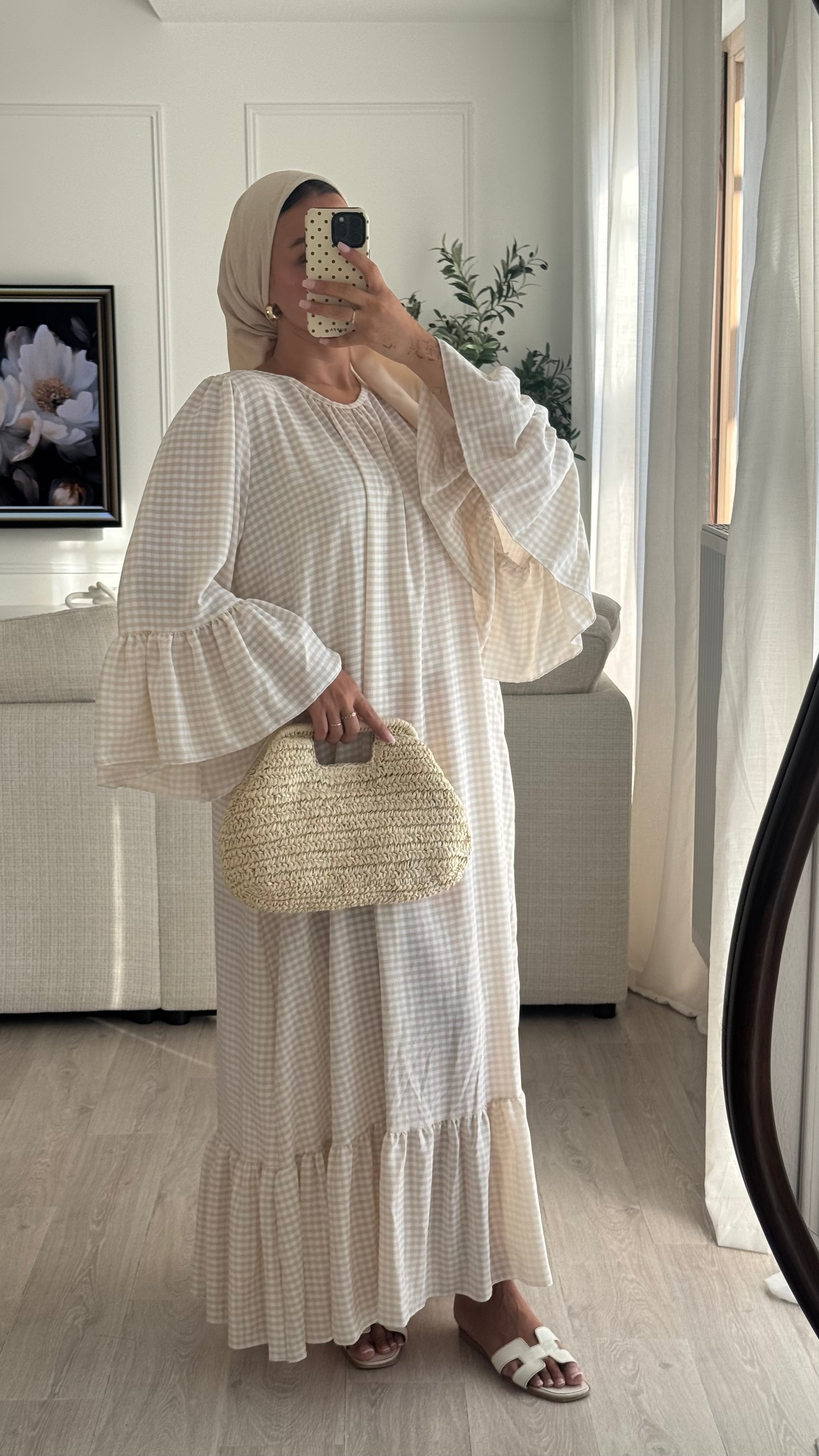 Robe à volant Vichy | Beige