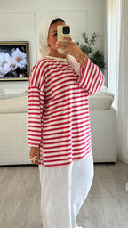 T-shirt Oversize rayée| Fushia