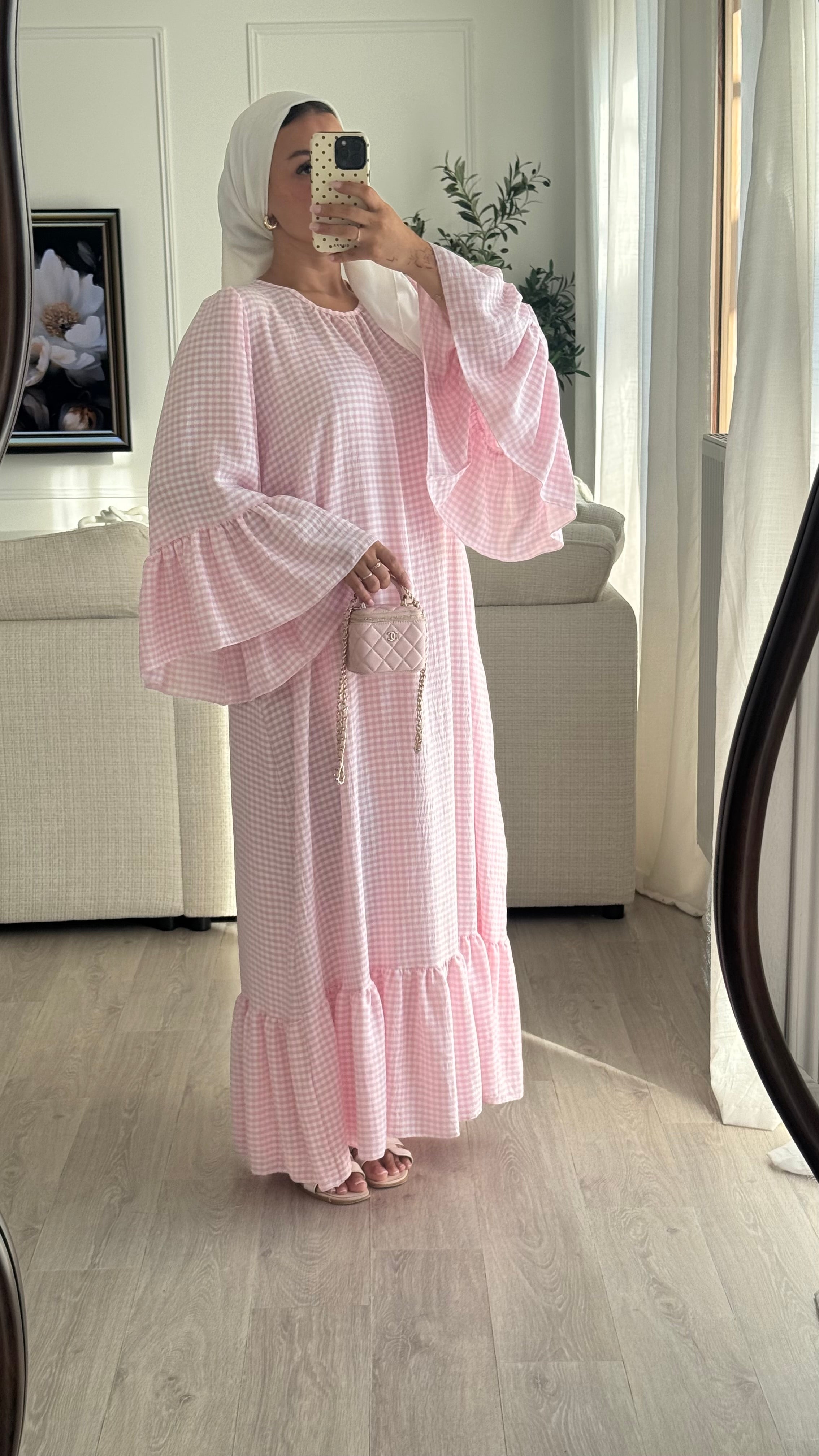 Robe à volant Vichy | Rose