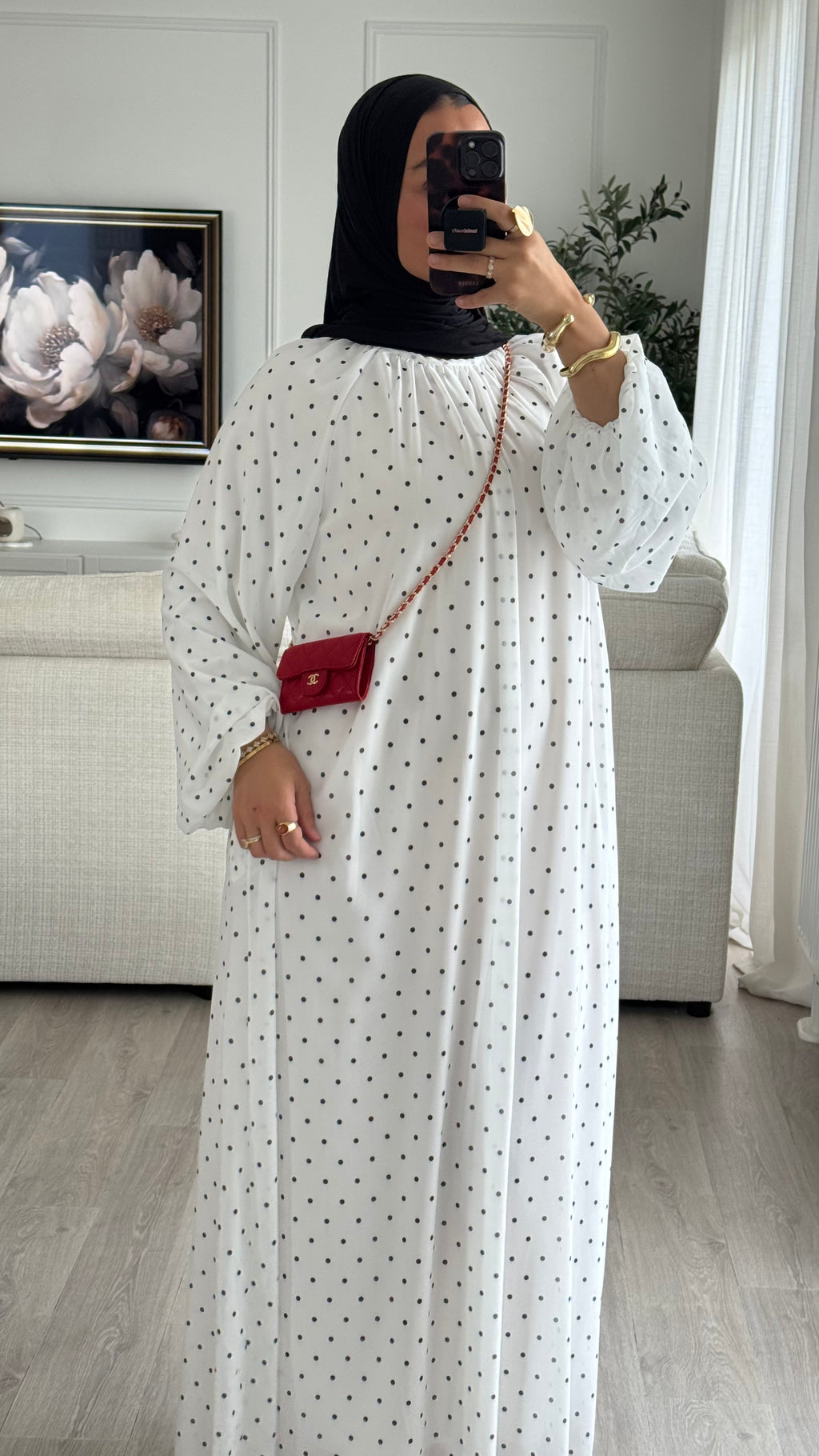 Robe à pois manches bouffantes | blanc