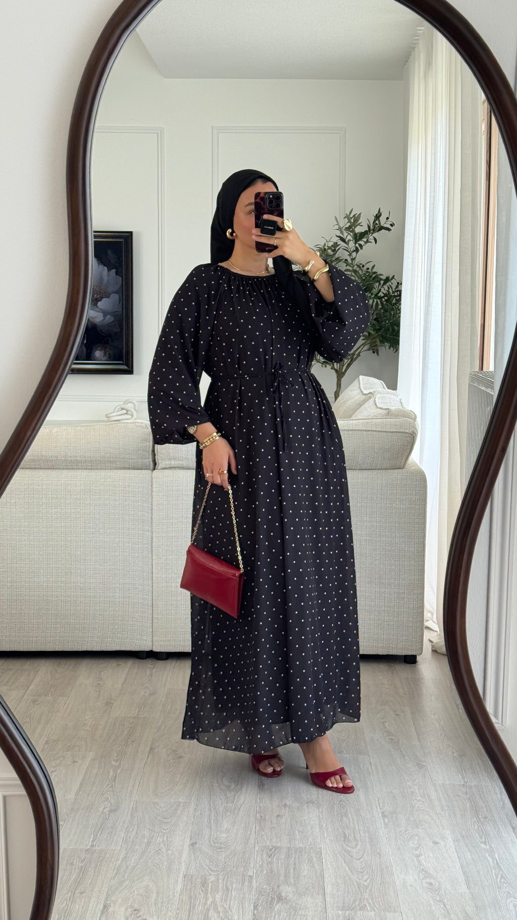 Robe à pois manches bouffantes | Noir