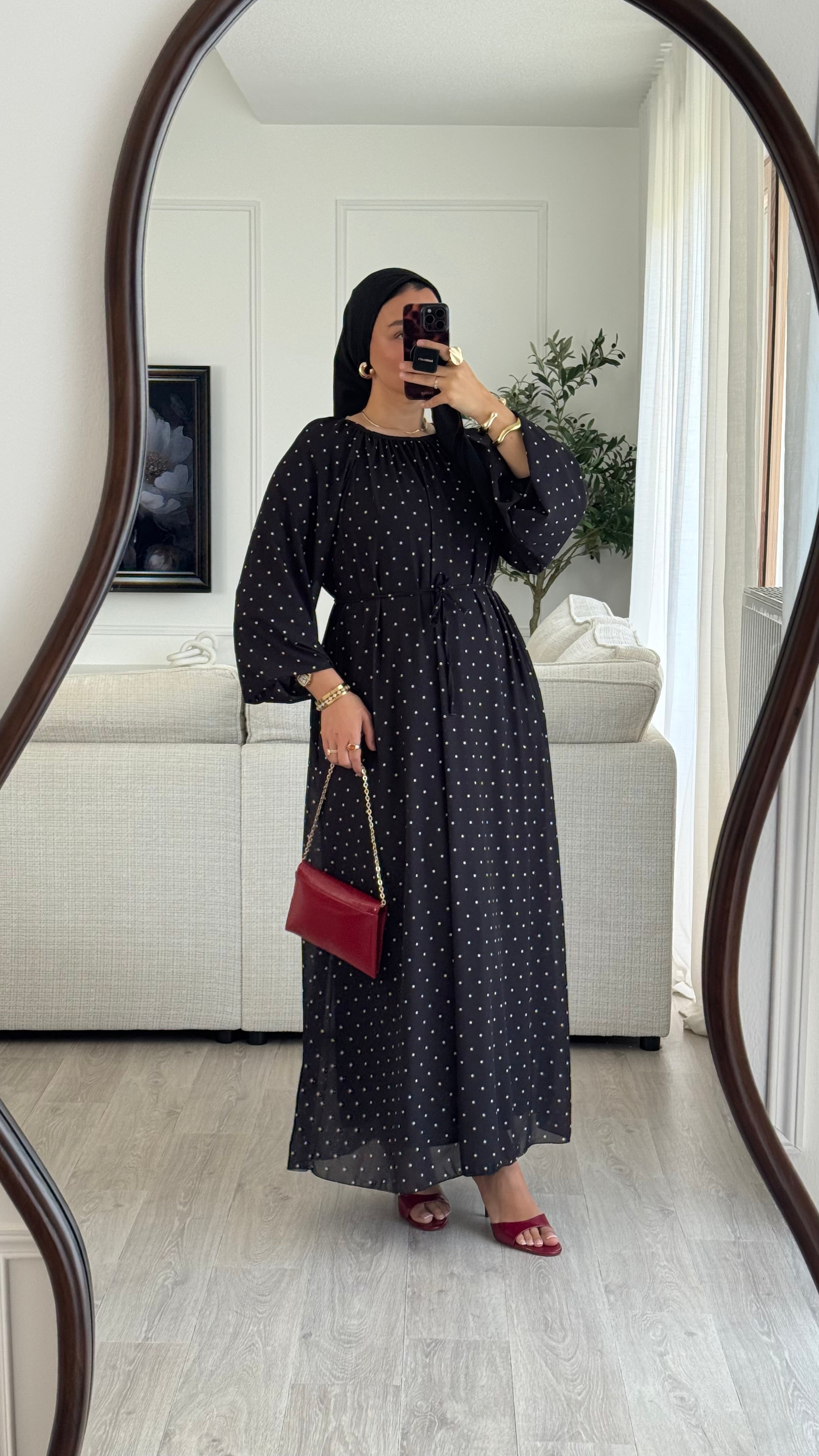 Robe à pois manches bouffantes | Noir