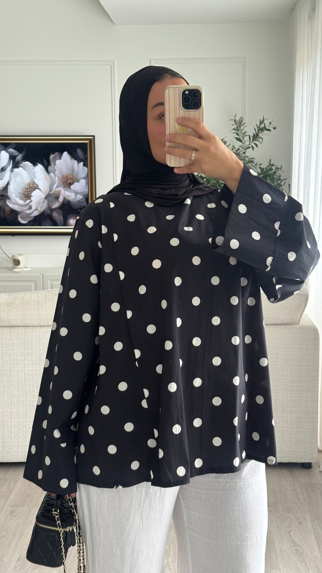 Blouse fentes | Noir à pois