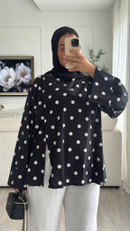 Blouse fentes | Noir à pois