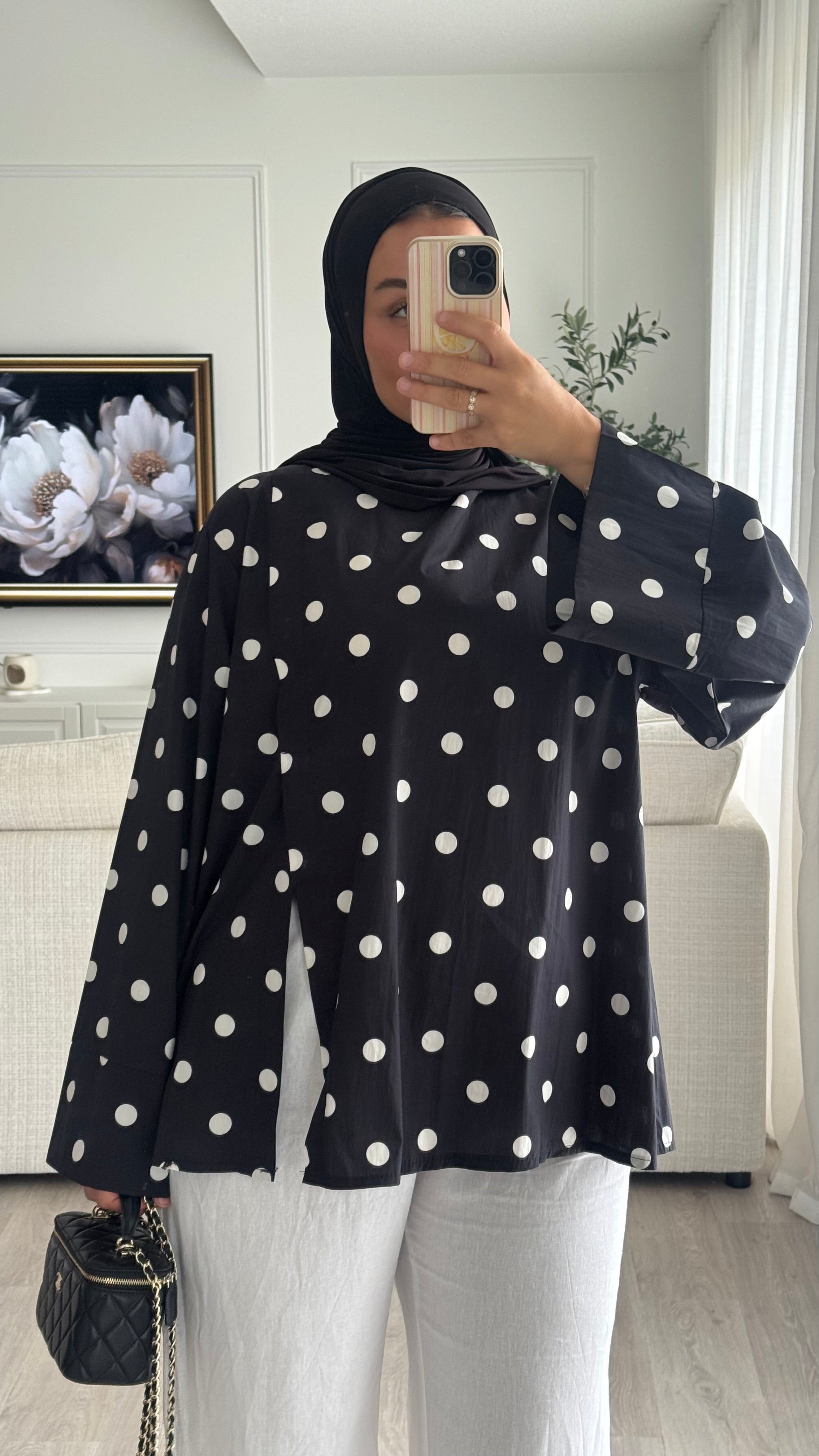 Blouse fentes | Noir à pois