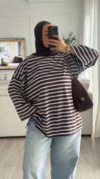 T-Shirt Oversize rayé | Bleu -Choco