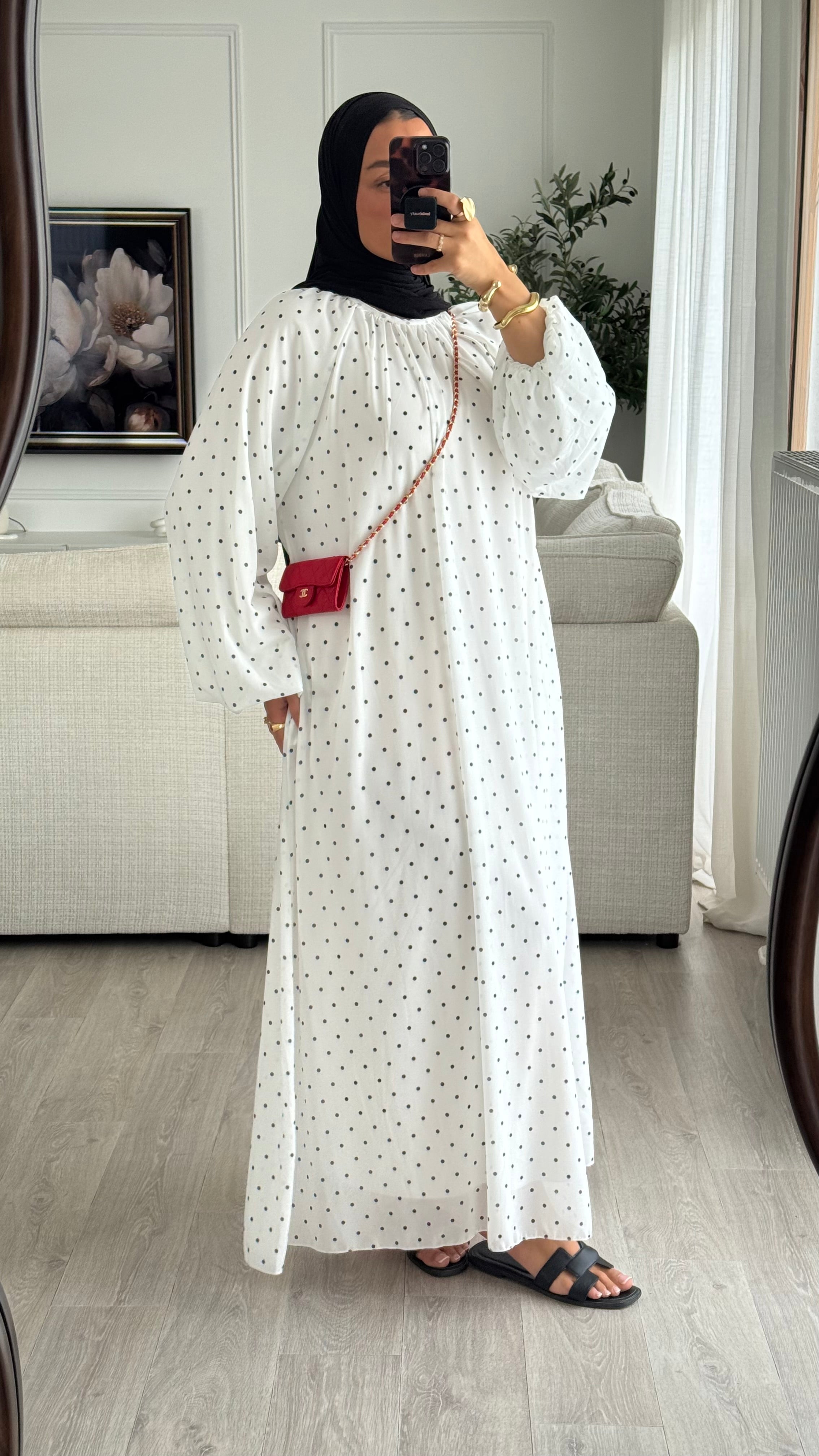 Robe à pois manches bouffantes | blanc