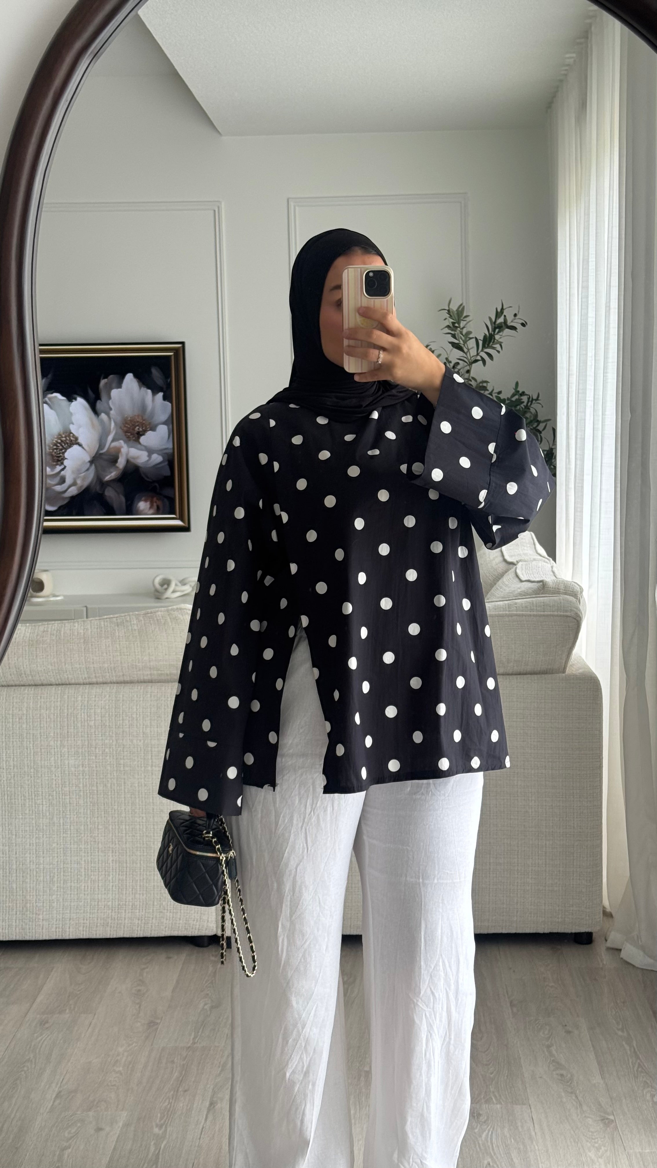 Blouse fentes | Noir à pois