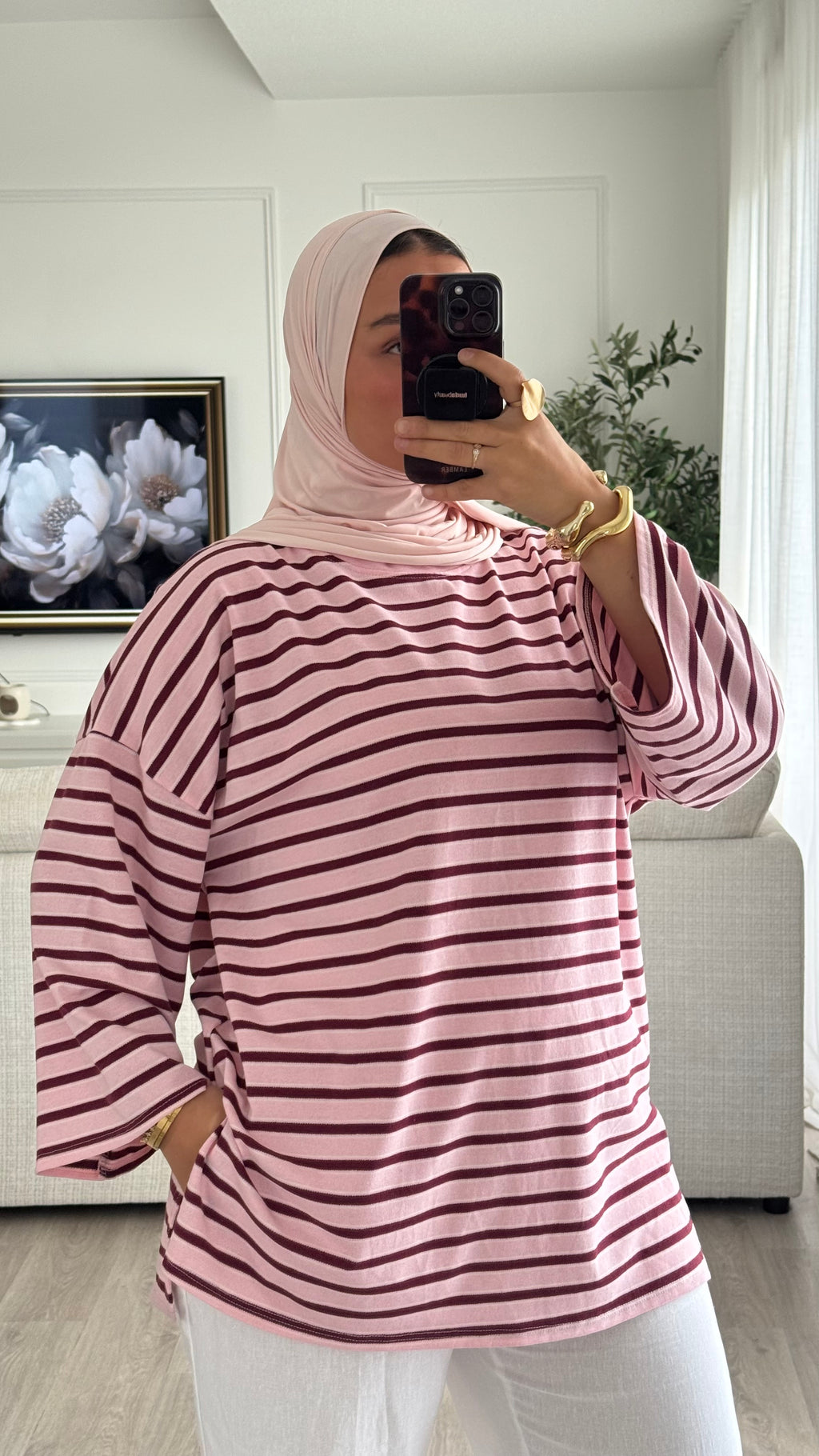 T-shirt Oversize rayée| Rose