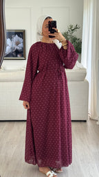Robe à pois manches bouffantes | Bordeaux