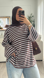 T-Shirt Oversize rayé | Bleu -Choco
