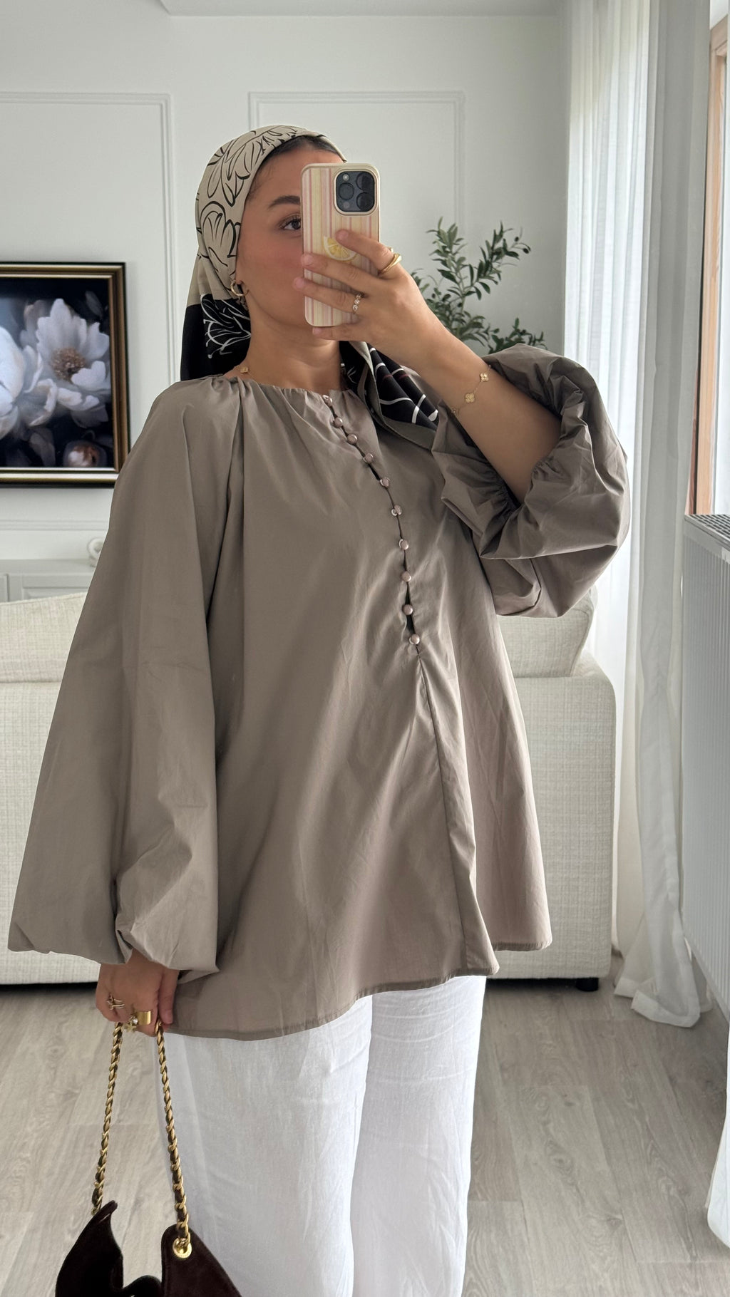 Blouse 100% cotton | Taupe