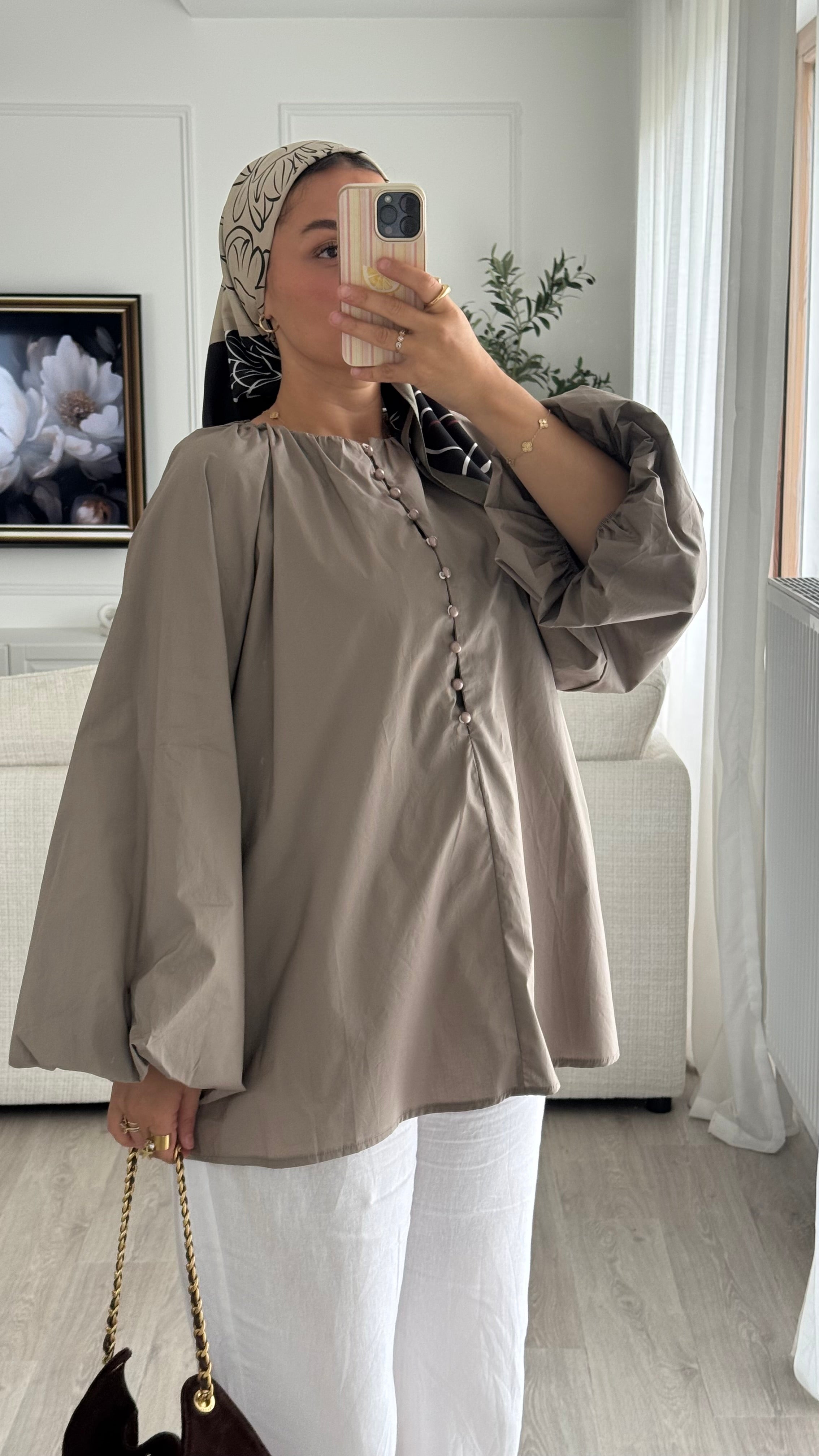 Blouse 100% cotton | Taupe