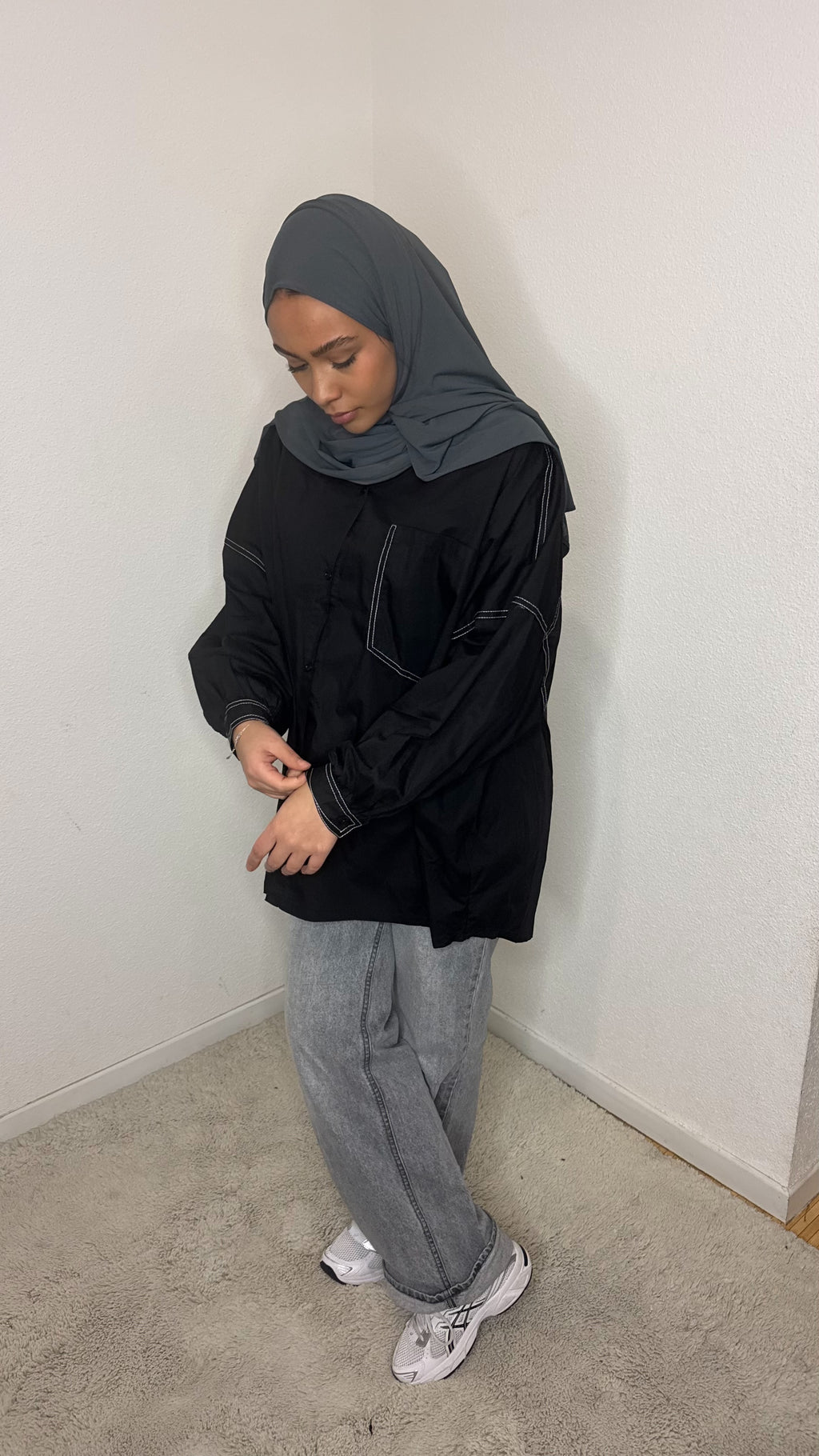 Chemise oversize Noir à surpiqûres