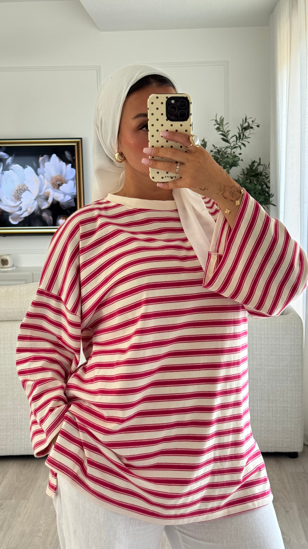 T-shirt Oversize rayée| Fushia