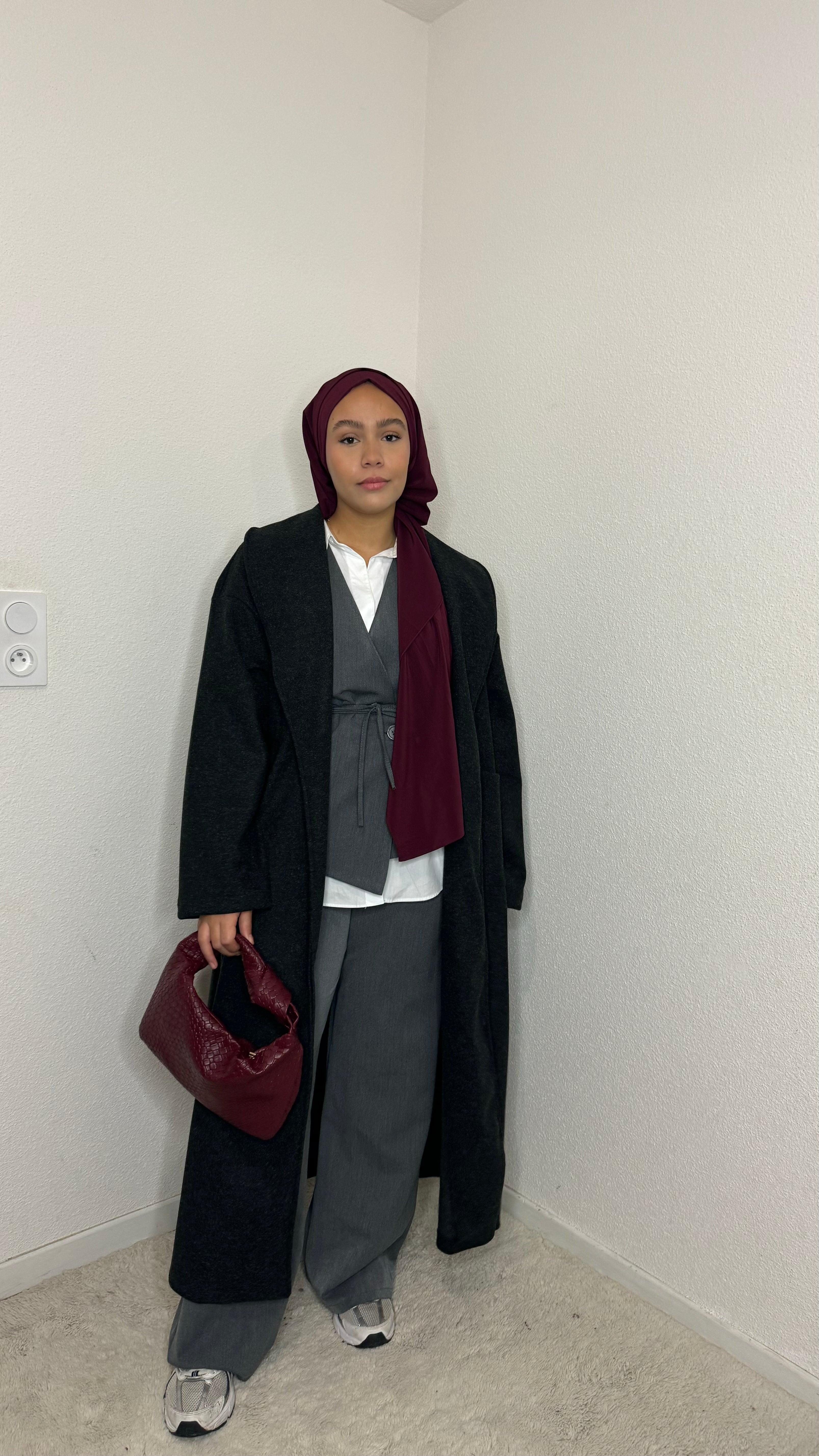 Long black heathered coat