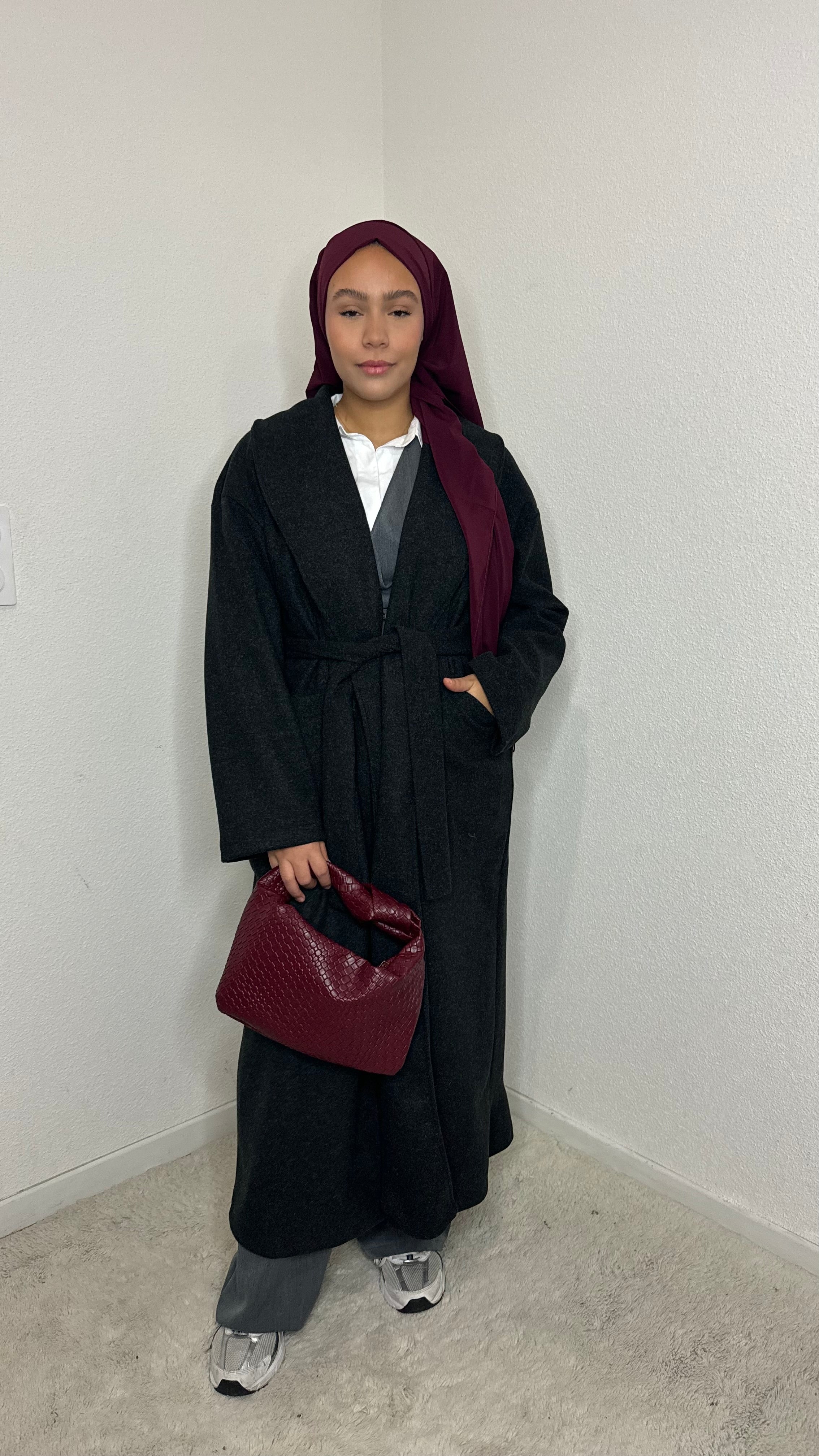 Long black heathered coat