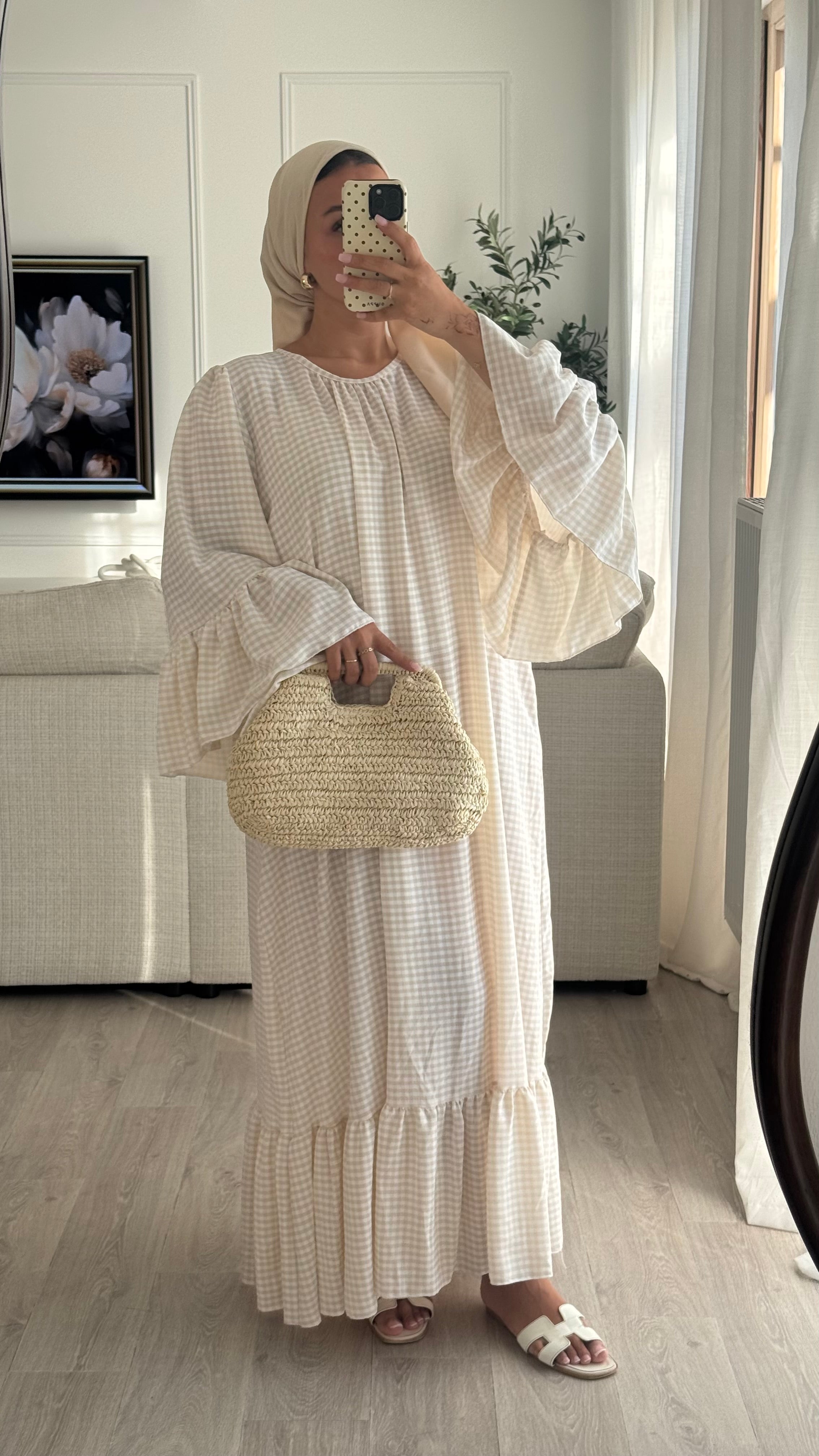 Robe à volant Vichy | Beige