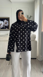 Blouse fentes | Noir à pois