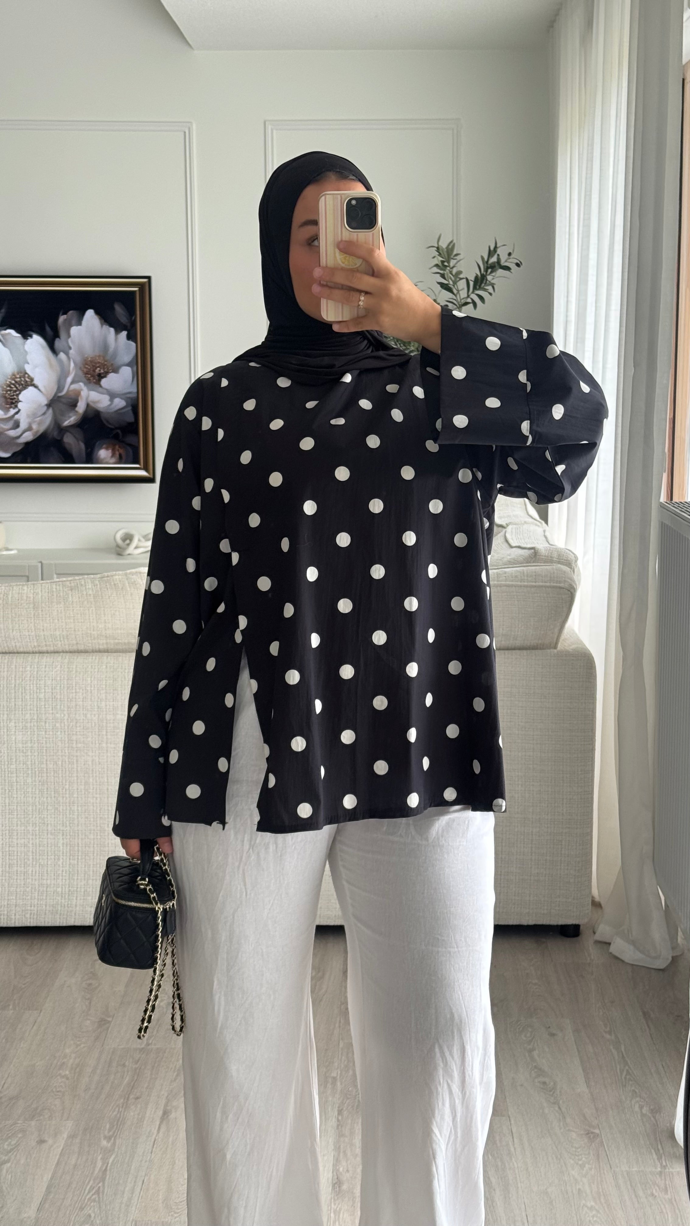 Blouse fentes | Noir à pois
