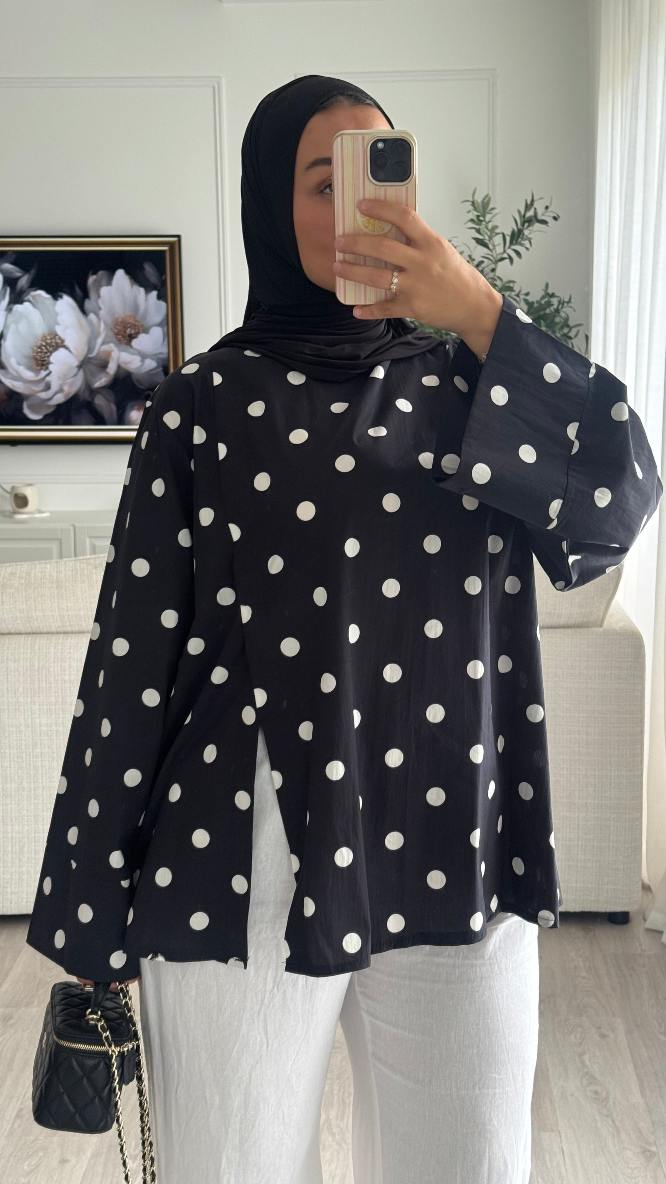 Blouse fentes | Noir à pois